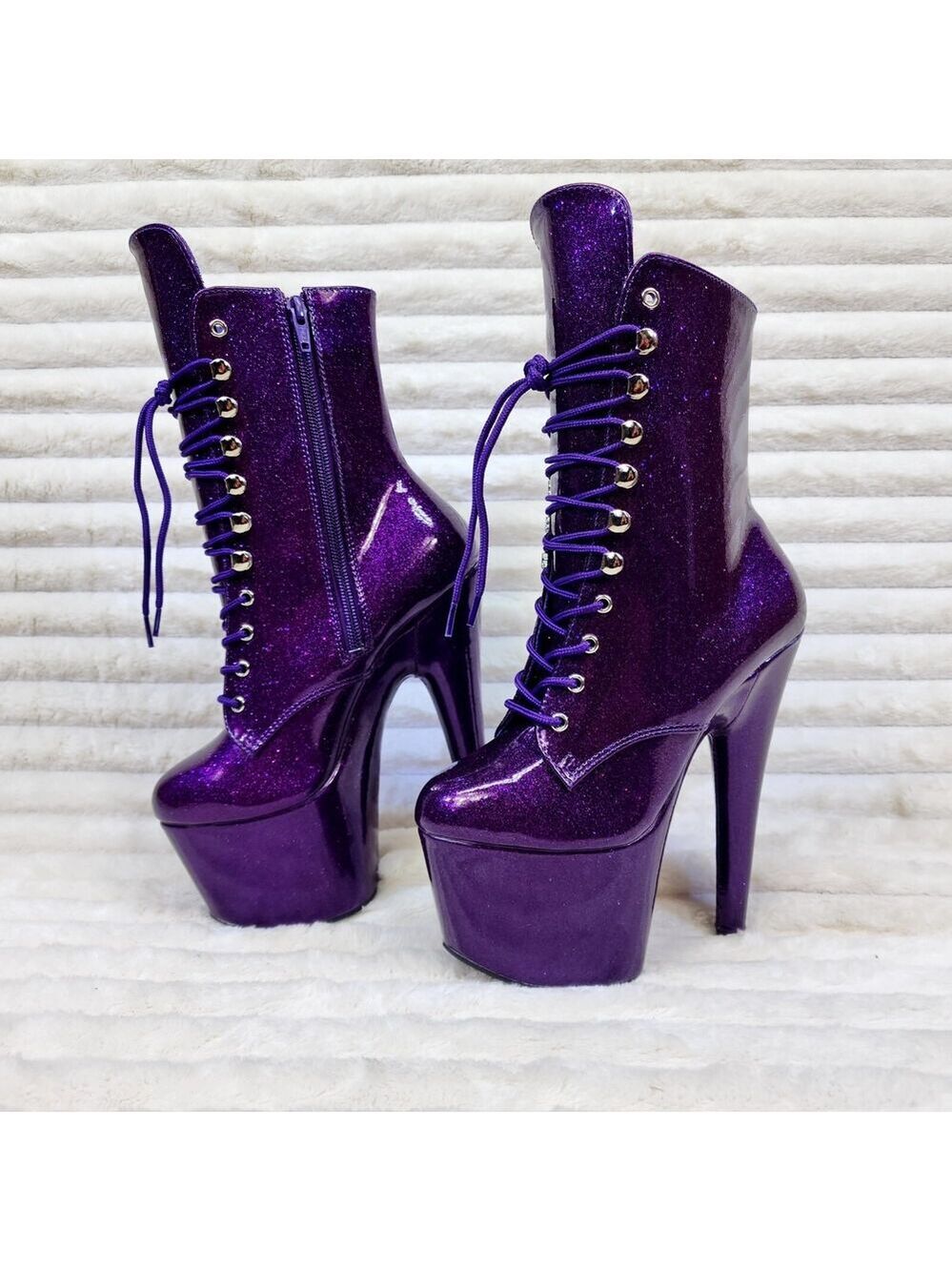 NIB Adore 1020GP Purple Glitter Patent 7" High Heel Platform Ankle Boots - Picture 8 of 12